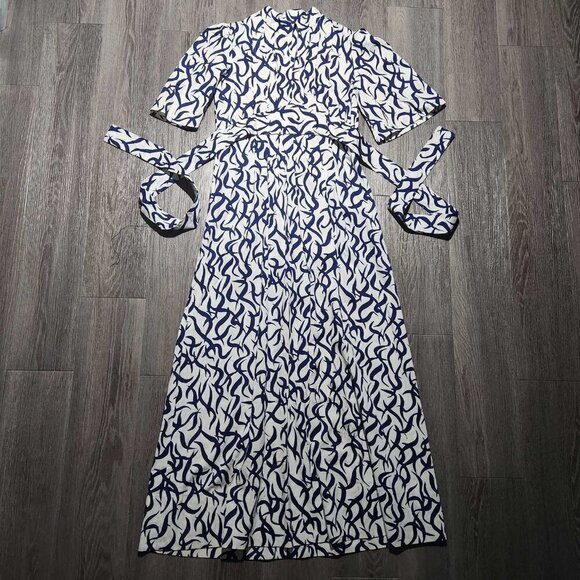 Vintage 60s navy blue and white empire waist babydoll maxi column dress - Picture 10 of 15